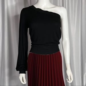 Free People Black One Shoulder Balloon Sleeve Top